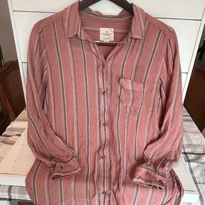 American Eagle Outfitters Rose-Striped Button-Down Shirt